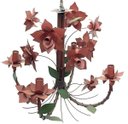 Ver imagem 1 de Lustre Rústico para Sala Estar Artesanal com Rosas de Ferro 4 Bocas - Vermelho Escuro