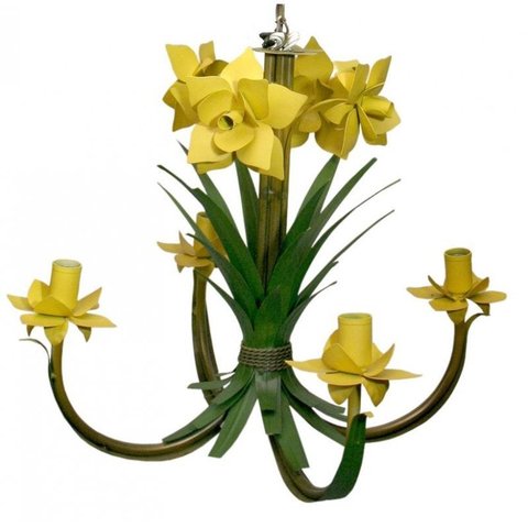 Lustre Artesanal para Quarto de Casal com Flores Rustico de Ferro - Amarelo