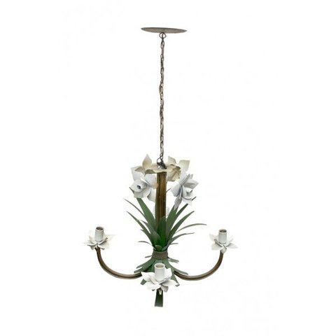 Lustre Artesanal para Quarto de Casal com Flores Rustico de Ferro - Branco