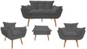 Ver imagem 1 de Kit Namoradeira + 2 Poltronas + 1 Puff Decorativo Opala Suede Cinza Pés Madeira Ms Decor
