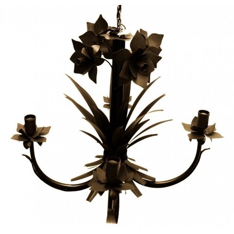 Lustre Artesanal para Quarto de Casal com Flores Rustico de Ferro - Verniz