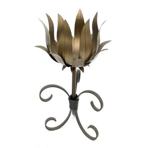Castiçal de Metal Rustico Artesanal para Mesa de Jantar e Sala - Verniz