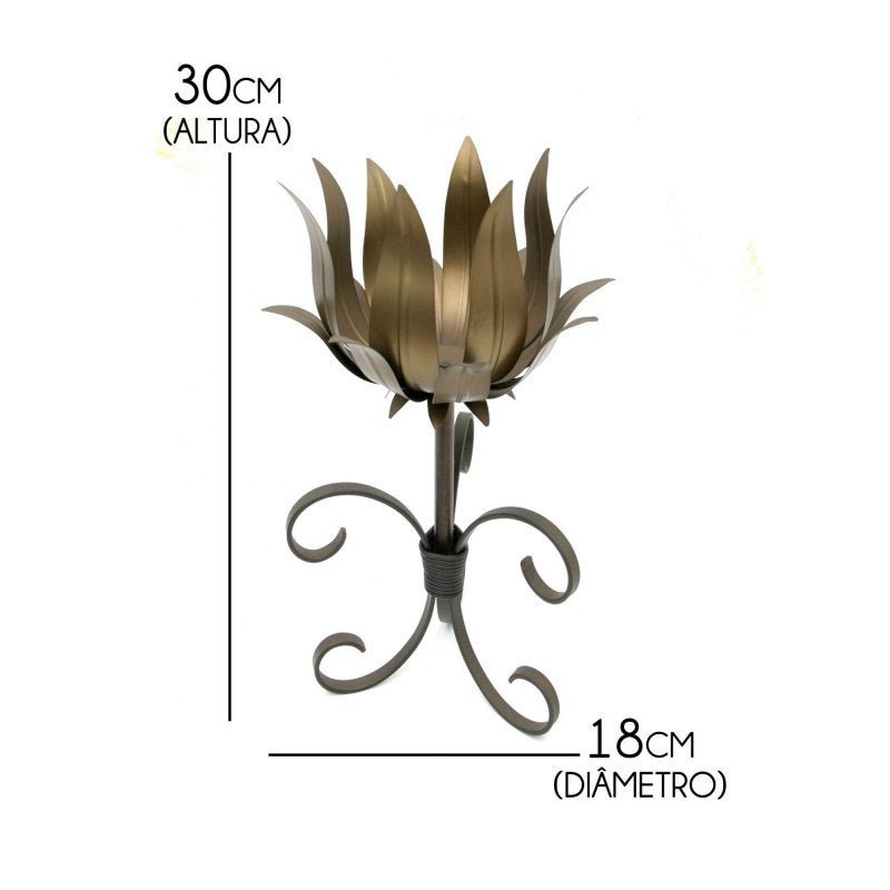 Castiçal de Metal Rustico Artesanal para Mesa de Jantar e Sala - Verniz - 2