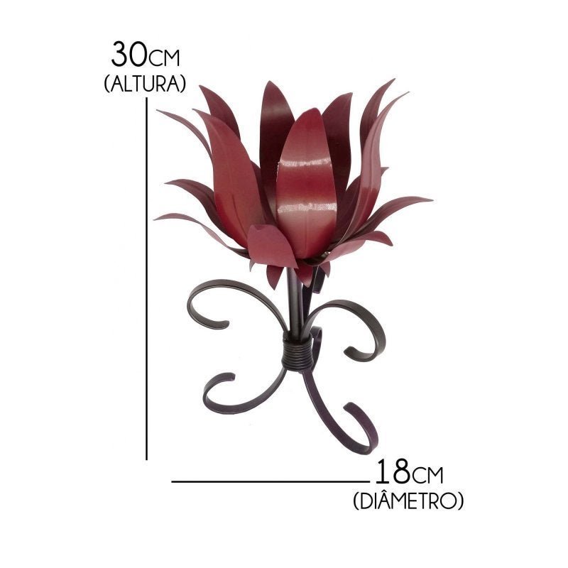 Castiçal de Metal Rustico Artesanal para Mesa de Jantar e Sala - Vermelho Escuro - 2