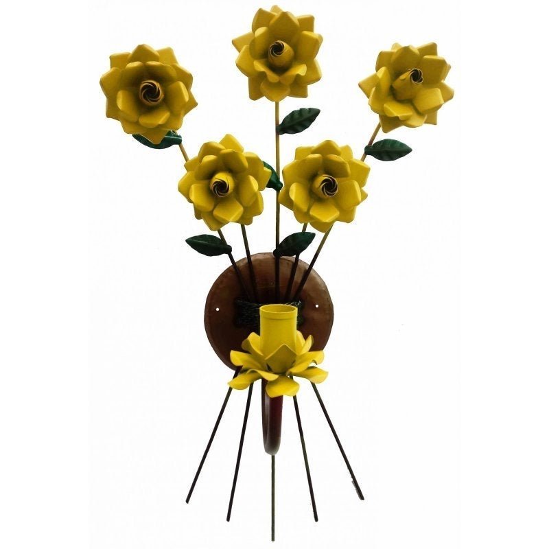 Luminária de Parede para Sala de Jantar em Ferro Artesanal e Flores - Amarelo