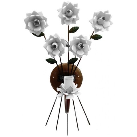 Luminária de Parede para Sala de Jantar em Ferro Artesanal e Flores - Branco