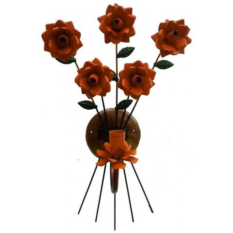 Luminária de Parede para Sala de Jantar em Ferro Artesanal e Flores - Laranja