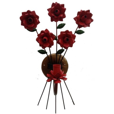 Luminária de Parede para Sala de Jantar em Ferro Artesanal e Flores - Vermelho Escuro