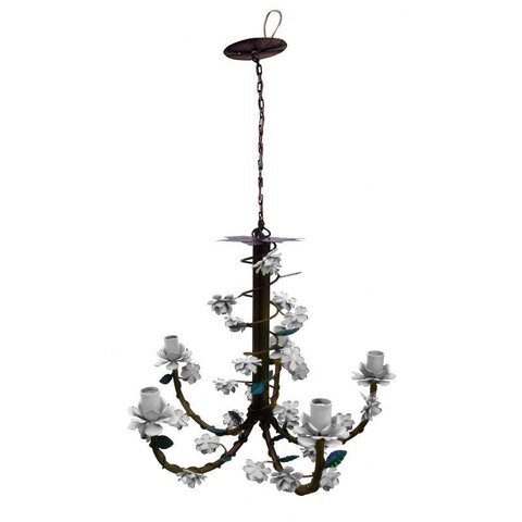 Lustre de Ferro Artesanal Sala de Espera de Escritório com Flores - Branco