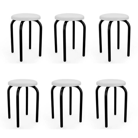 Banqueta Cozinha Baixa Empilhável Industrial Kit 6 Jully Preto/branco D03 - D’Rossi