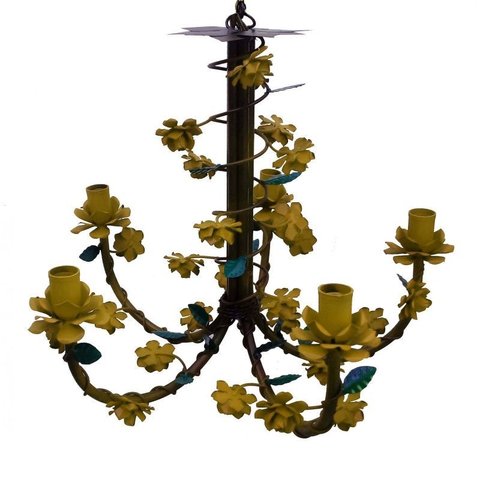 Lustre para Sala de Jantar Flores de Ferro Artesanal Rustico - Amarelo
