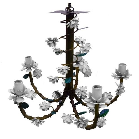 Lustre para Sala de Jantar Flores de Ferro Artesanal Rustico - Branco
