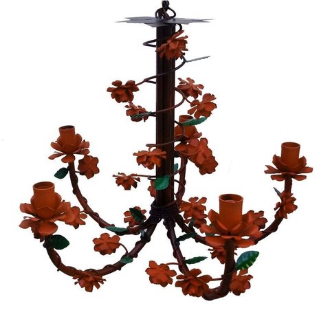 Lustre para Sala de Jantar Flores de Ferro Artesanal Rustico - Laranja