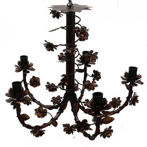 Lustre para Sala de Jantar Flores de Ferro Artesanal Rustico - Verniz