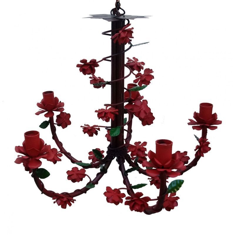 Lustre para Sala de Jantar Flores de Ferro Artesanal Rustico - Vermelho Escuro - 1