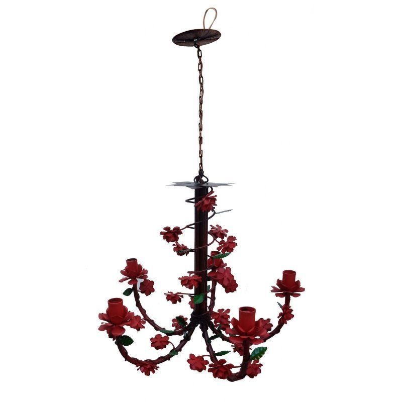 Lustre para Sala de Jantar Flores de Ferro Artesanal Rustico - Vermelho Escuro - 2