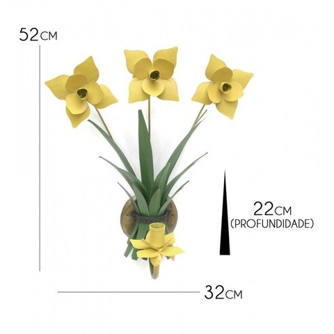 Luminária de Parede para Sala de Jantar de Ferro Artesanal com Flores - Amarelo