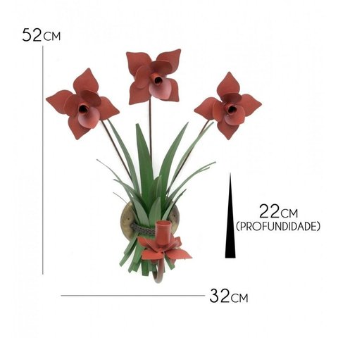 Luminária de Parede para Sala de Jantar de Ferro Artesanal com Flores - Vermelho Escuro