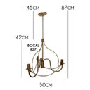 Ver imagem 2 de Lustre para Sala de Estar Artesanal de Ferro Rustico 3 Bocais Cecília - Dourado