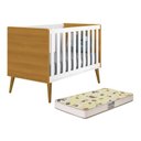 Ver imagem 1 de Berço Mini Cama Theo Retrô Branco/Savana com Pés Amadeirado e Colchão D18 - Reller Móveis