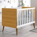 Ver imagem 2 de Berço Mini Cama Theo Retrô Branco/Savana com Pés Amadeirado e Colchão D18 - Reller Móveis
