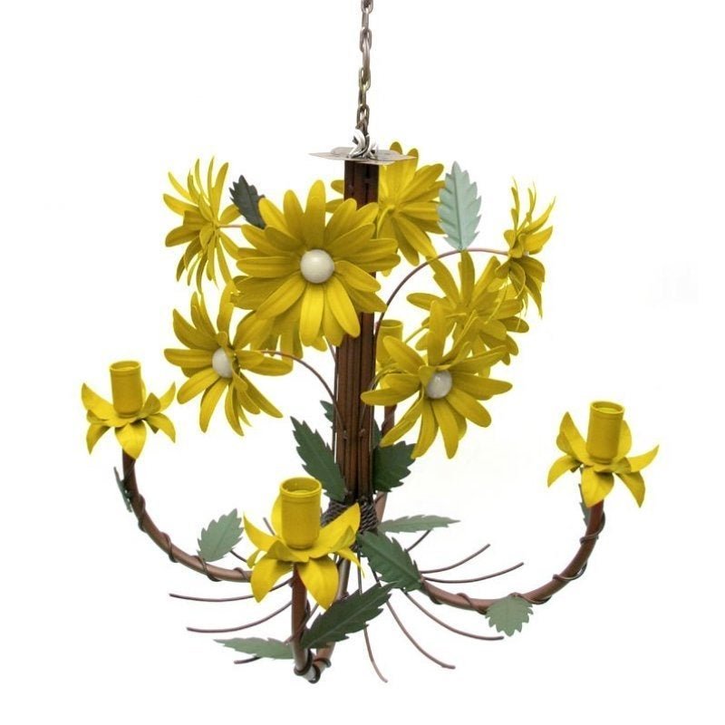 Luminária de Teto com Flores para Sala de Jantar em Ferro Envelhecida - Amarelo - 3