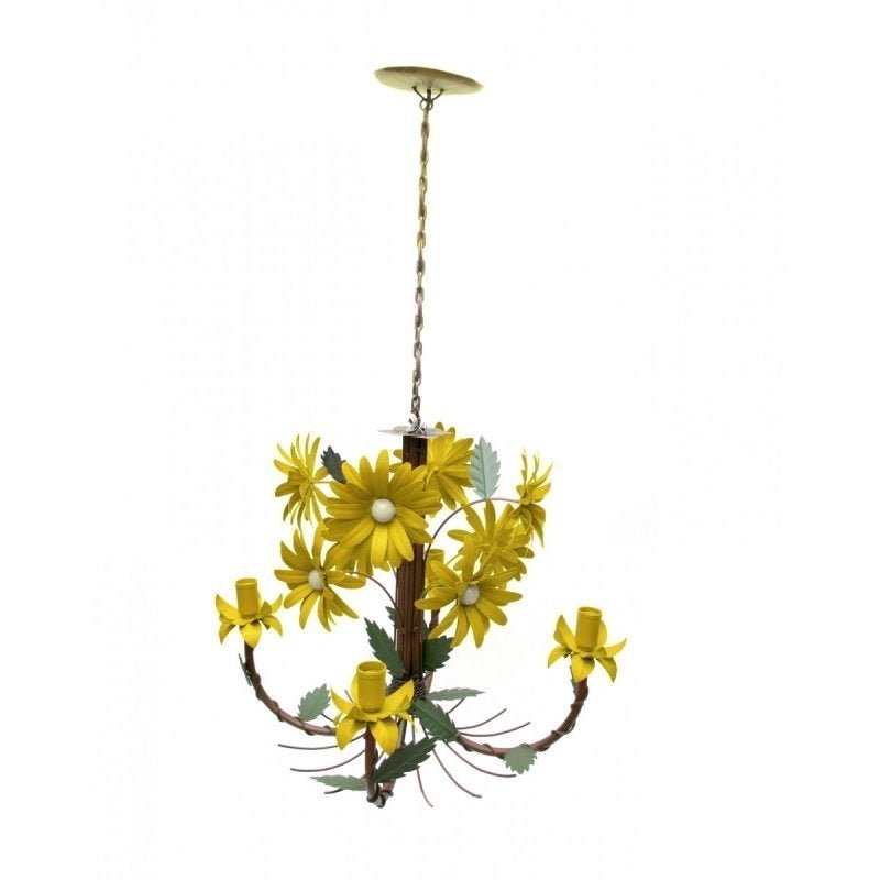Luminária de Teto com Flores para Sala de Jantar em Ferro Envelhecida - Amarelo