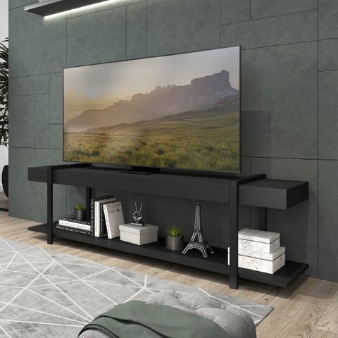 Rack para TV Madeirado e Tubos Preto Carraro