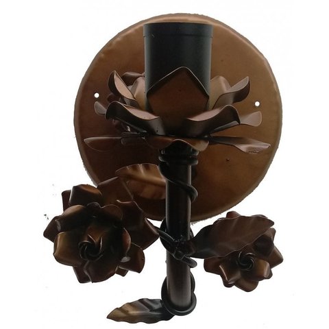 Arandela com Flores Rustica de Parede em Ferro Artesanal 01 Boca - Verniz