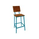 Ver imagem 1 de Banco Alto de Madeira e Ferro Barato para Decoração de Cozinha - Azul Turquesa