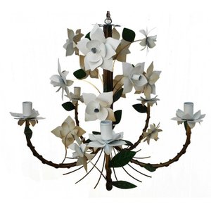 Pendente Artesanal para Sala de Jantar em Ferro com Flores - Branco & Verniz
