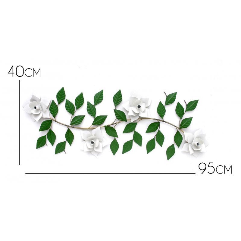 Quadro Artesanal Rústico Mineiro de Ferro com Flores para Decoração de Parede - Branco - 2