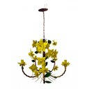 Ver imagem 2 de Lustre para Varanda Rustico Artesanal em Ferro e Lata com Flores - Amarelo