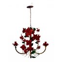 Ver imagem 2 de Lustre para Varanda Rustico Artesanal em Ferro e Lata com Flores - Vermelho Escuro