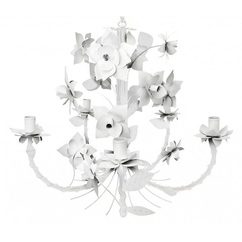 Pendente Artesanal Provençal Rustico de Teto com 05 Bocas Sala e Mesa de Jantar - Branco