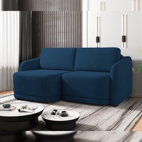Sofá Cama para Sala de Estar 2 Lugares 196cm Montserrat K01 Veludo Azul Marinho - Lyam Decor