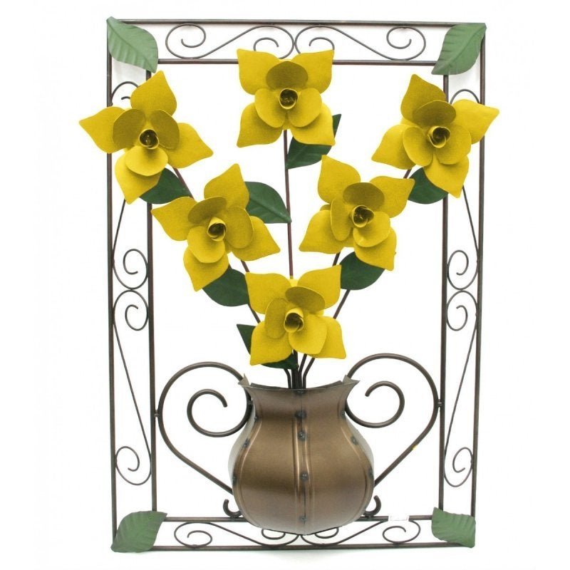 Quadro para Sala com Flores de Ferro Artesanal Rustico com Flores - Amarelo - 1