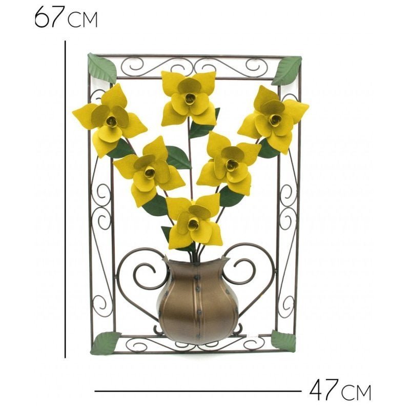 Quadro para Sala com Flores de Ferro Artesanal Rustico com Flores - Amarelo - 2