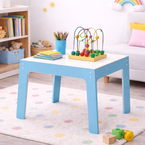 Mesinha Infantil Madeira Mesa Azul MDF Didatica Estudos Lanche Multiuso Brinquedoteca Quarto Crianca