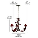 Ver imagem 3 de Lustre de Sala de Tv Artesanal com Flores de Ferro Rustico Leve - Vermelho Escuro
