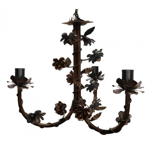 Lustre de Sala de Tv Artesanal com Flores de Ferro Rustico Leve - Verniz