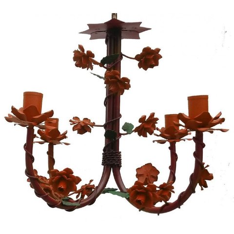 Lustre Rustico Artesanal em Ferro e Lata Decoração de Sala Pequena - Laranja