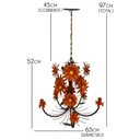 Ver imagem 2 de Lustre Artesanal Sala de Jantar Rustico com Flores de Ferro 05 Bocas - Laranja