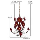 Ver imagem 2 de Lustre Artesanal Sala de Jantar Rustico com Flores de Ferro 05 Bocas - Vermelho Escuro