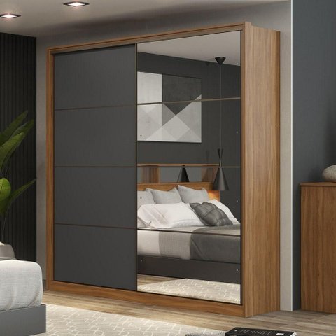 Guarda Roupa Casal Belga 1 Portas e 1 Espelho - Élpis Móveis Amêndola Touch-grafito