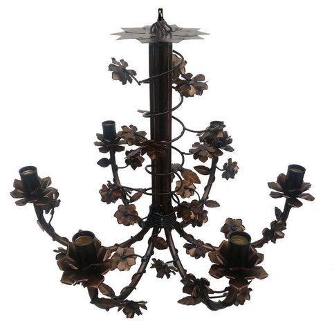 Lustre para Sala Decoração com Flores de Ferro Artesanal Varias Cores - Verniz