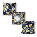 Ver imagem 4 de Kit 3 Capas de Almofada 43x43cm Microfibra Floral Floral Marinho Dourado