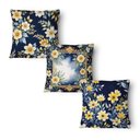 Ver imagem 4 de Kit 3 Capas de Almofada 43x43cm Microfibra Floral Floral Marinho Dourado