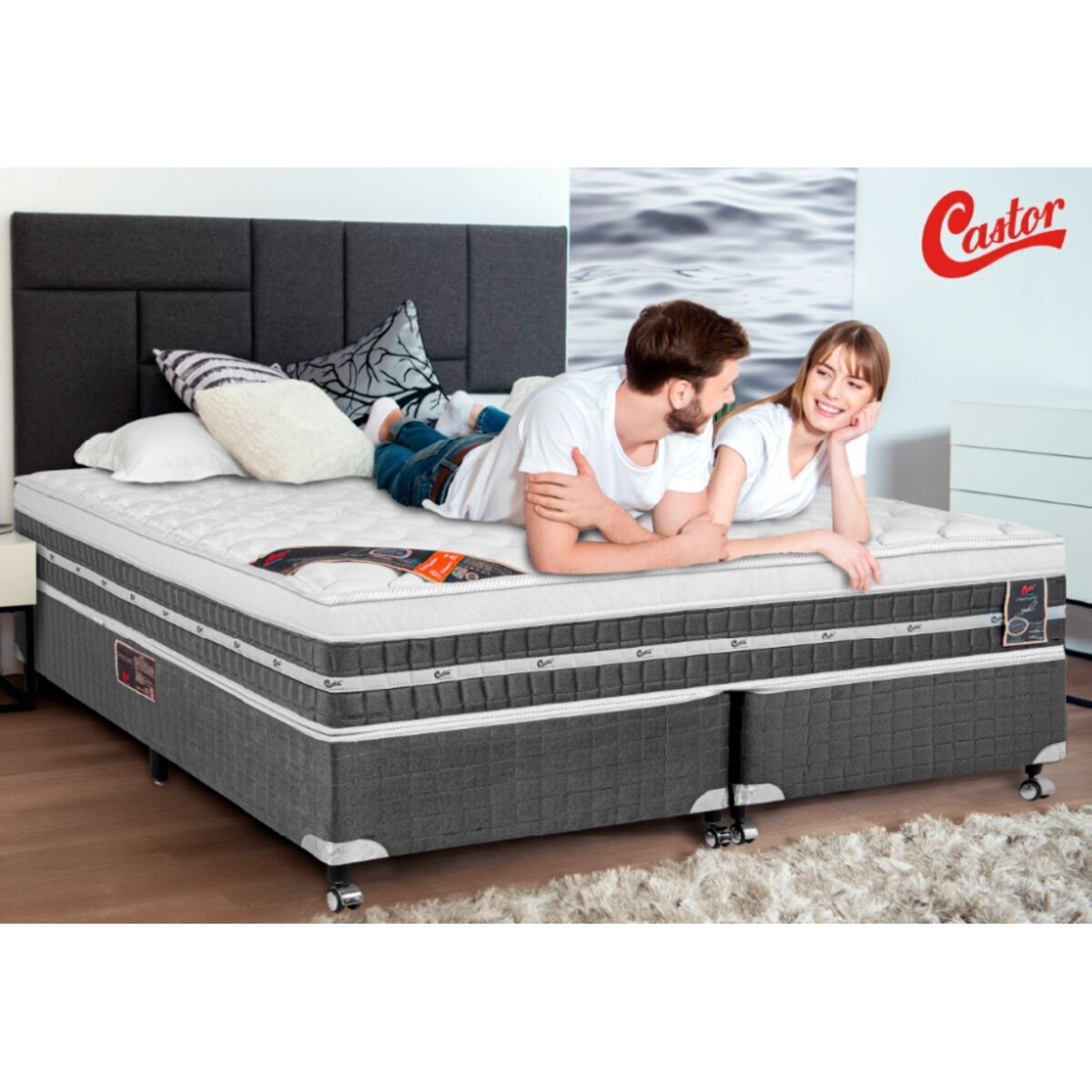 Cama Box Queen Castor Premium Gel Pocket 158x198x59 + Box Castor - 3