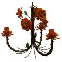 Ver imagem 1 de Lustre Artesanal de Ferro com Flores Rustico para Sala de Estar - Laranja